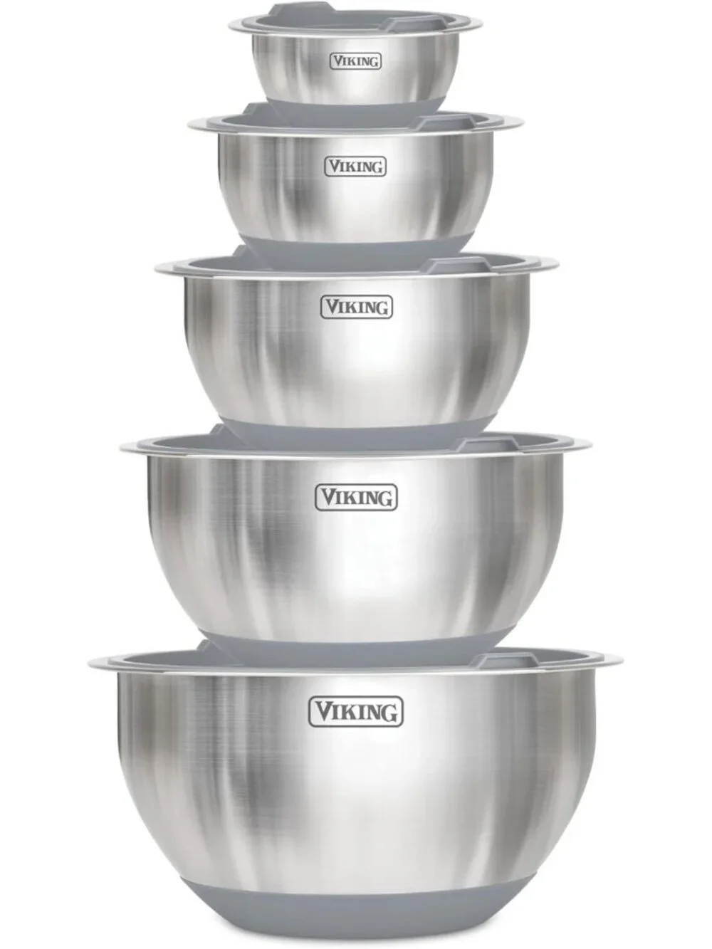 10-Piece Stainless Steel Mixing Bowls Set with Non-Slip Base & Lids, Dishwasher